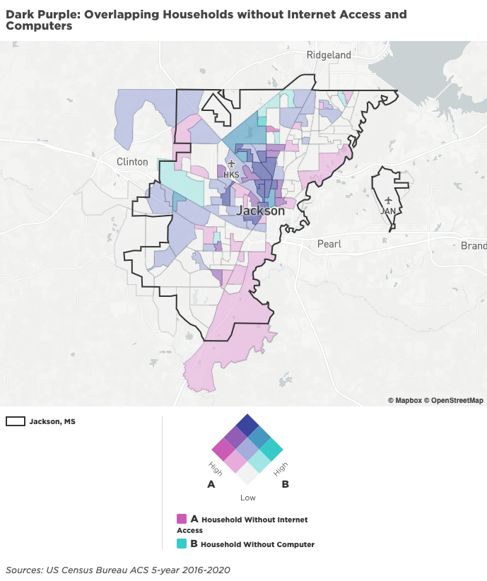 Map showing households without internet access and computers