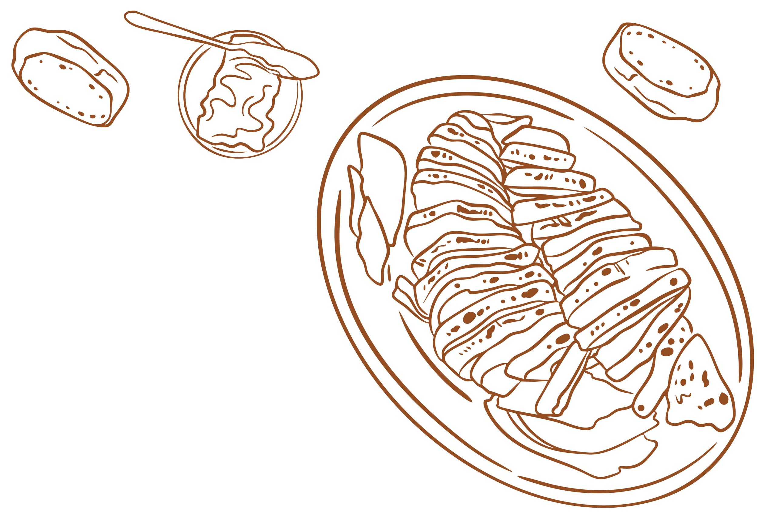 Line drawing of a plate of bread and butter.
