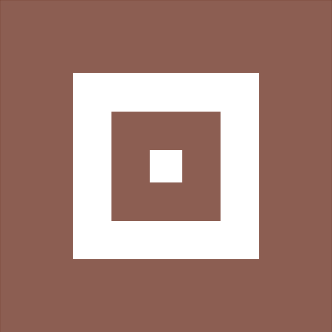 An abstract geometric design a small brown square inside a larger brown square.