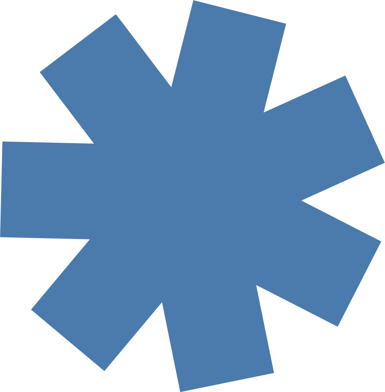 A blue starburst shape graphic that looks like a large asterisk.