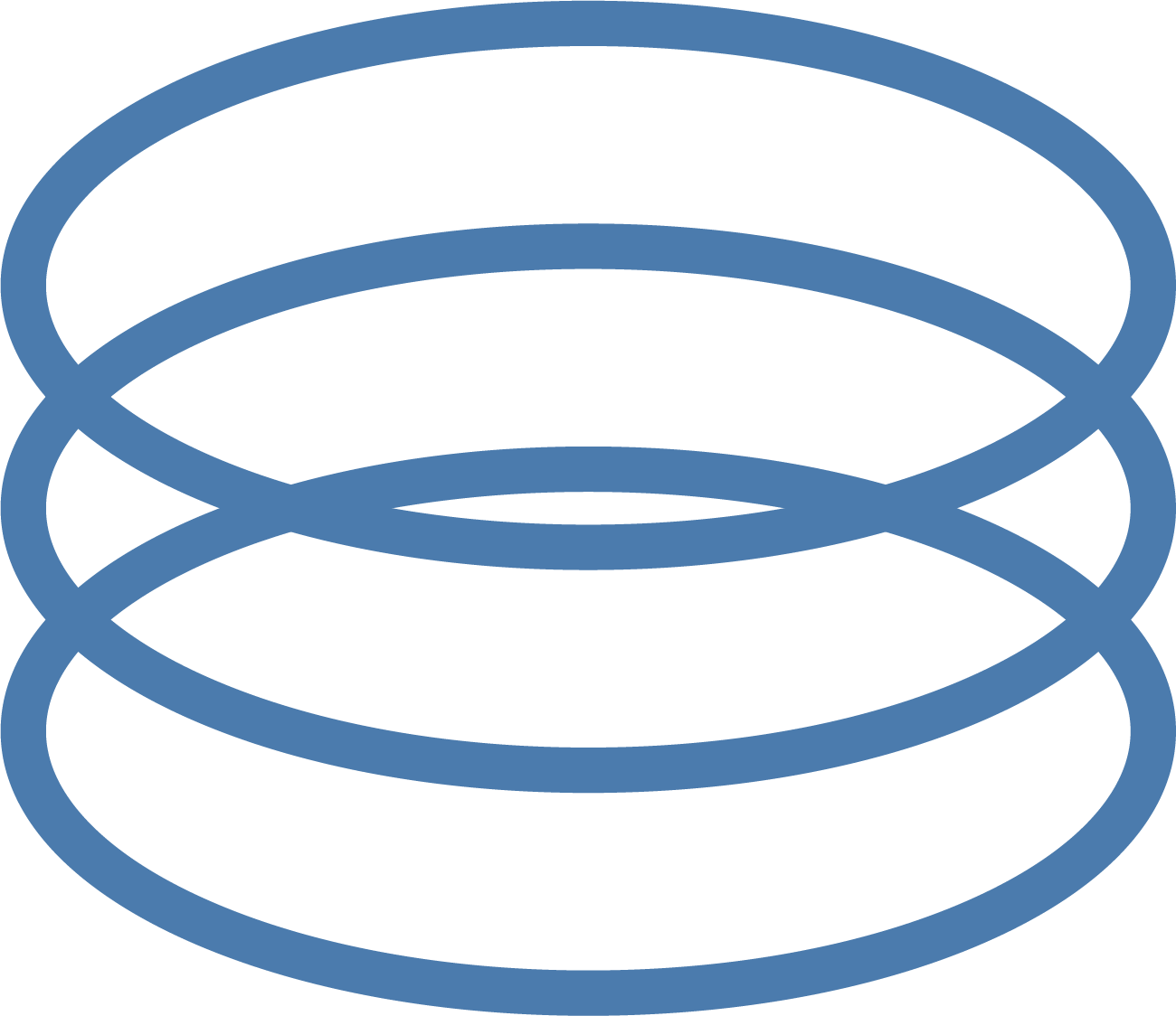 Isometric illustration of a 3 lined circles on top of each other.