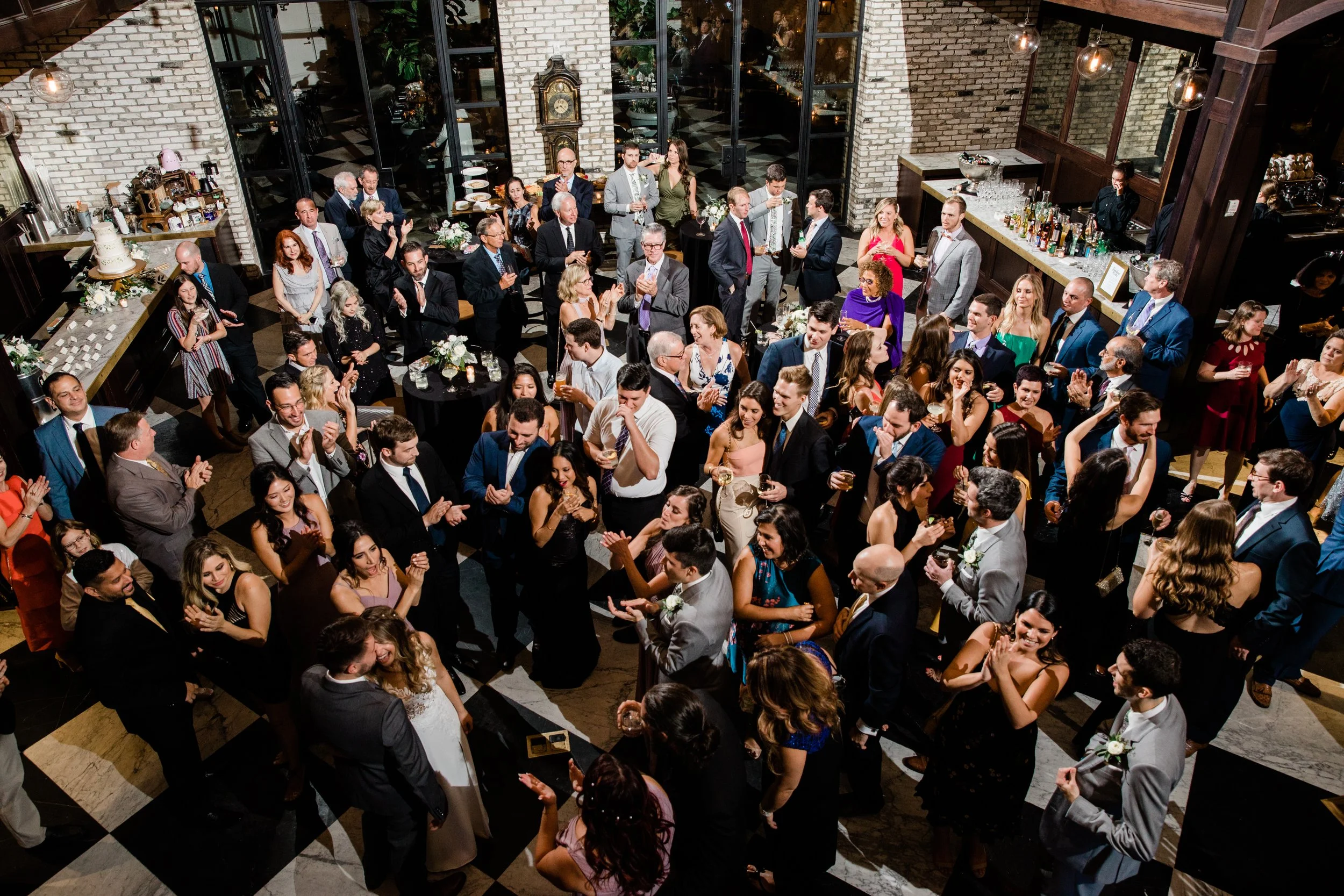 Overhead view of wedding reception at Oxford Exchange.