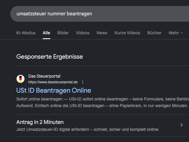 Screenshot umsatzsteuer anmeldung