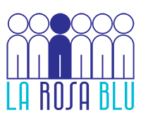Logo con figure stilizzate di persone e testo 'La Rosa Blu' in blu e nero.