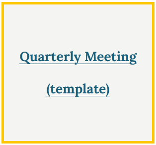 Slide titled 'Quarterly Meeting (template)' with a yellow border and white background.