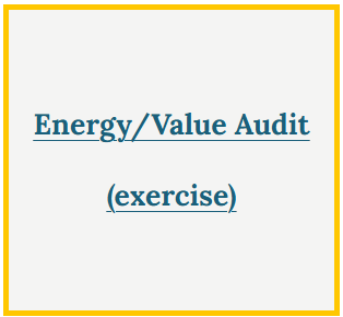 Slide titled 'Energy/Value Audit (exercise)' with a white background and yellow border.