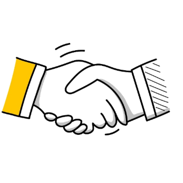 Illustration of two hands shaking, representing a handshake.