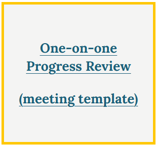Cover page of a document titled 'One-on-One Progress Review (meeting template)' with a white background and a gold border.