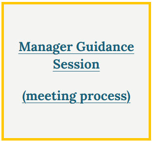 A slide titled 'Manager Guidance Session' with a subtitle '(meeting process)' in blue text, enclosed in a yellow border.
