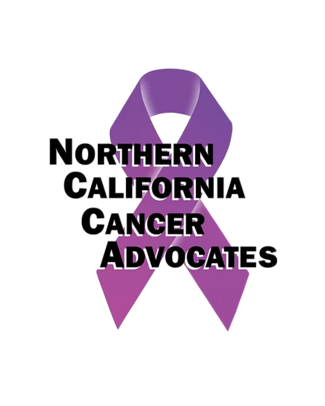 Purple ribbon with black text that reads 'Northern California Cancer Advocates'.