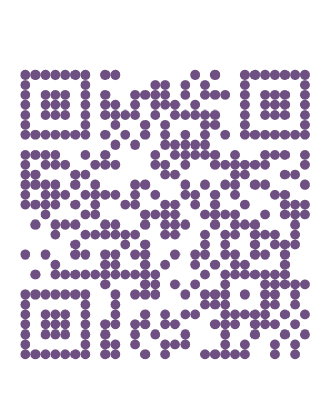 A purple QR code on a white background.