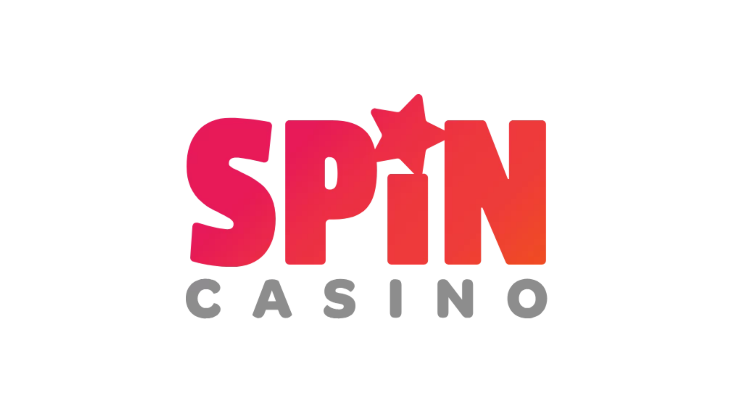 Sign reading "SPIN CASINO" in bold pink and gray letters