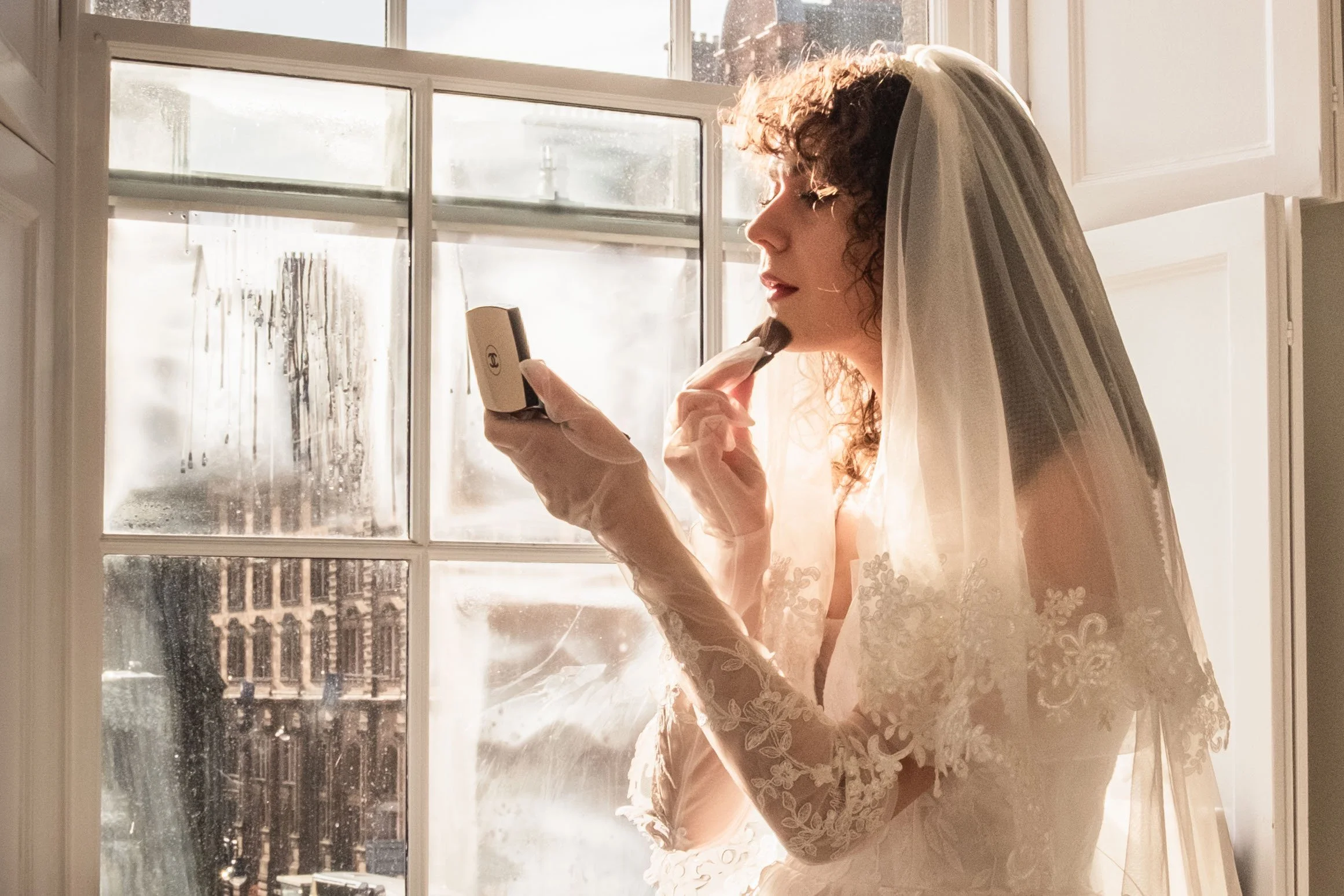 Charlie Black Wedding Photography -  Editorial bridal portrait with wedding dress.