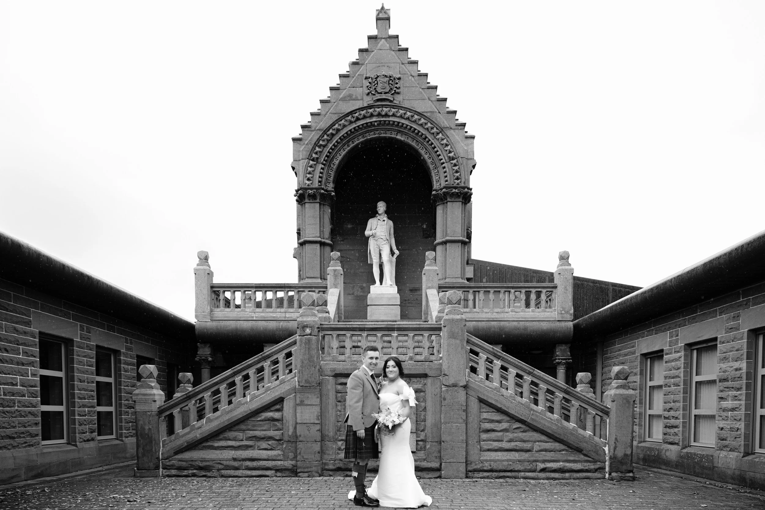 Charlie Black Wedding Photography -  Wide architecture view of Burns Monument Centre Kay Park wedding venue.