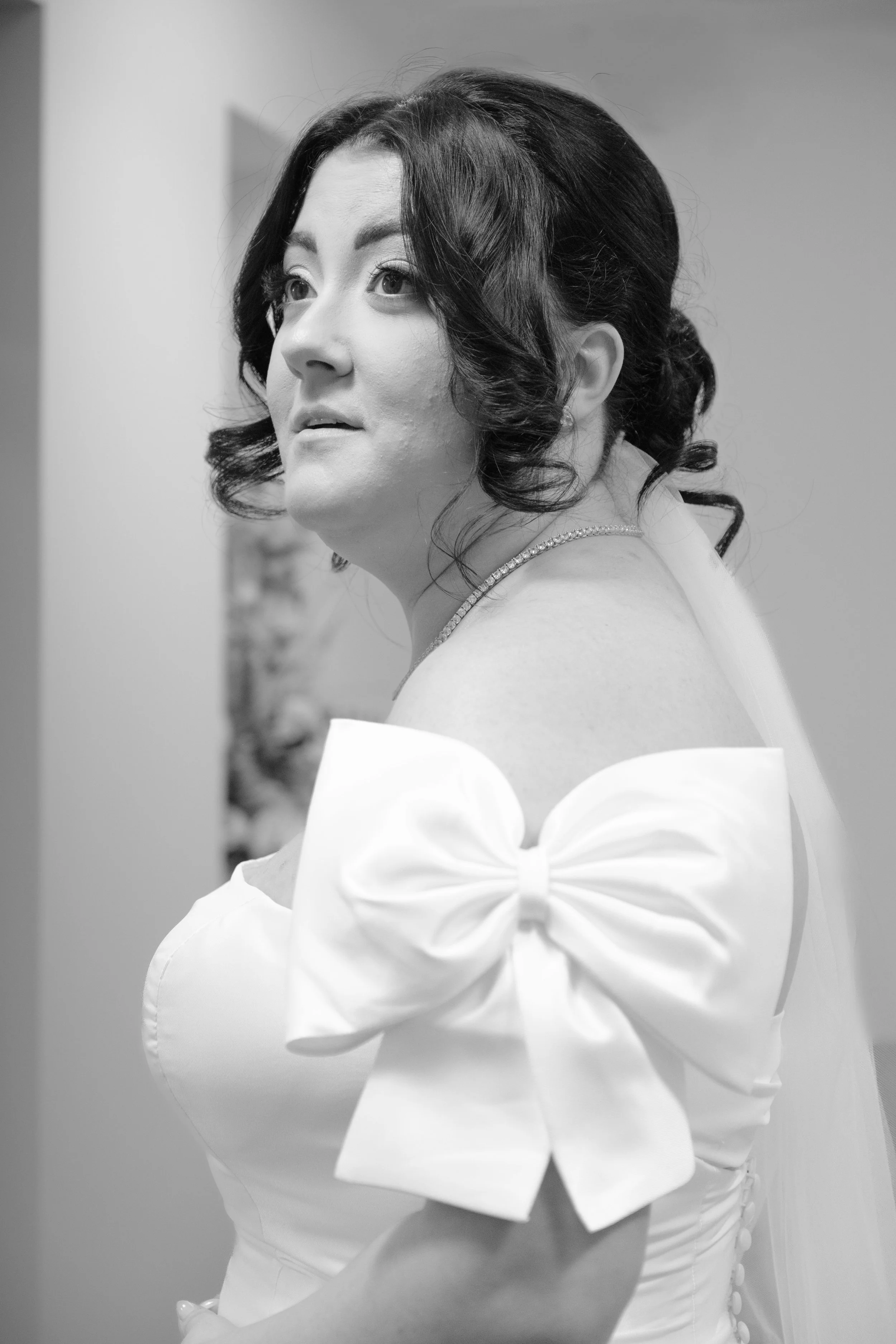 Charlie Black Wedding Photography -  Editorial bridal portrait showing wedding dress details 