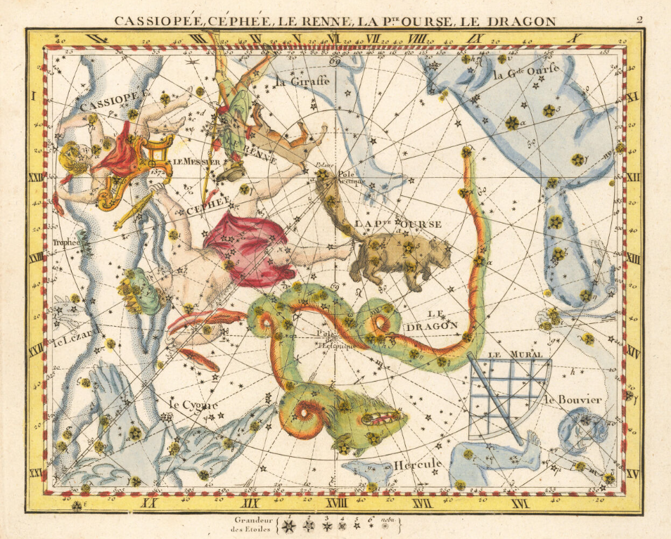 Star Map of Cassiopea, Cepheus, Ursa Minor & Draco ~ John Flamsteed (From the French 'pocket-edition' published 1776)