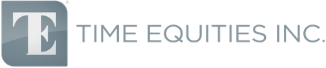 The logo of TIME EQUITIES INC. featuring a large letter 'T' within a gray square and the company name in bold uppercase letters.