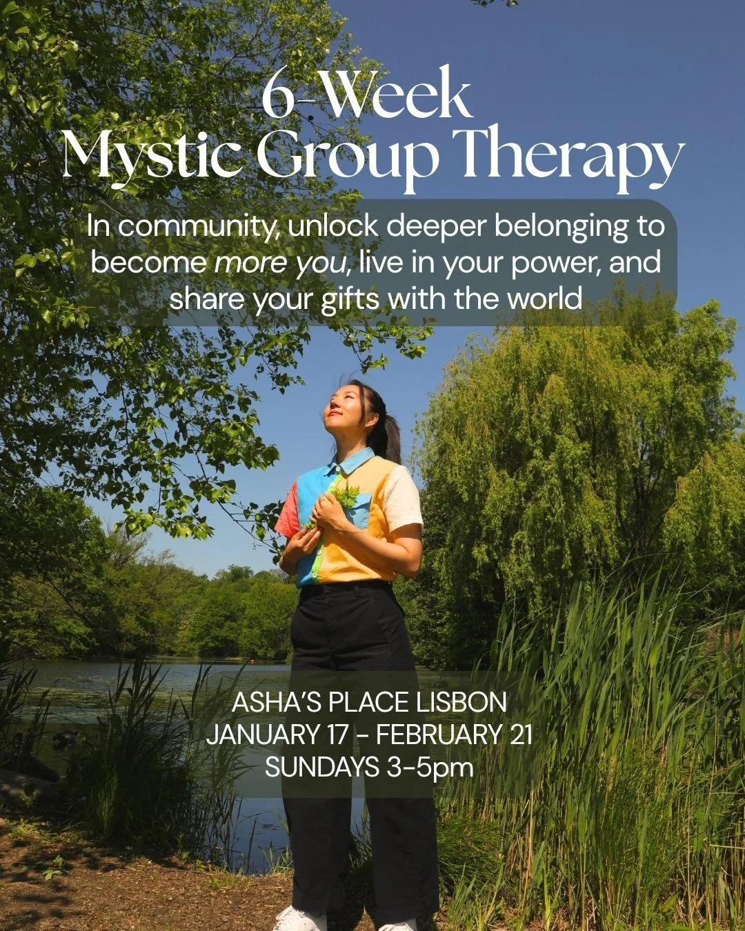 A 6-week Mystic Group Therapy Container from 17th January 2027.

In community, unlock deeper belonging with yourself to become more you, live in your power, and share your gifts with the world. Led by somatic trauma therapist and psychic energy heale