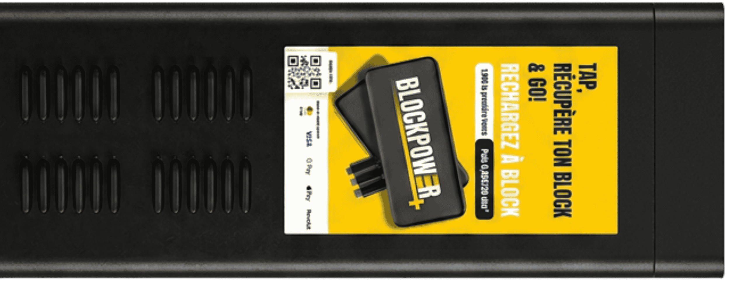 Borne Maxi: TPE, écran pub & batteries. Idéal pour festivals & malls!