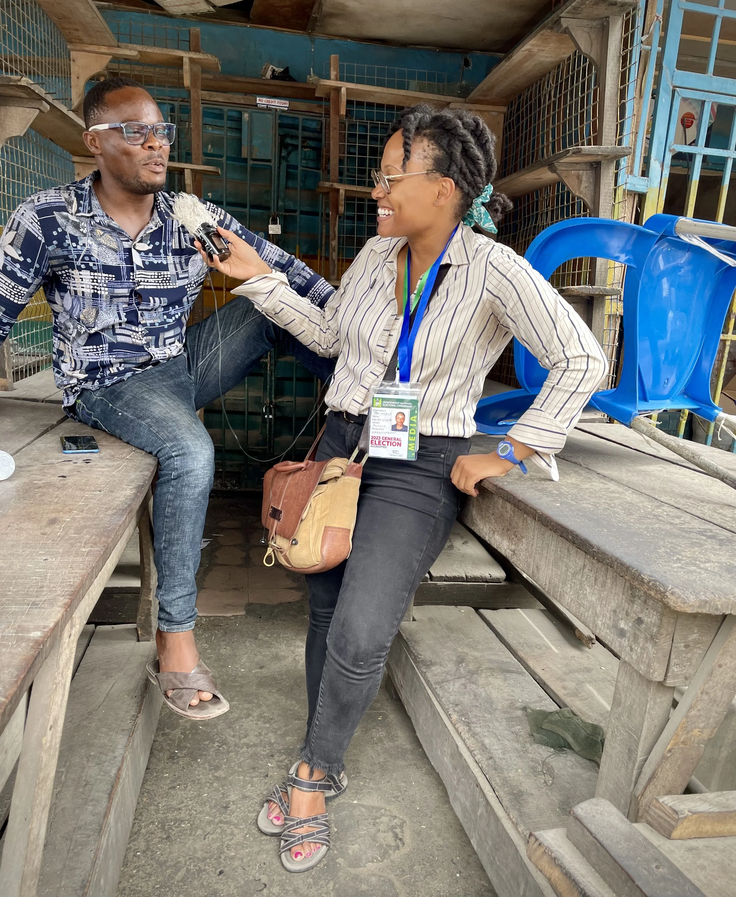 Interviewing a young voter in Lagos, Nigeria about the national election (2023)