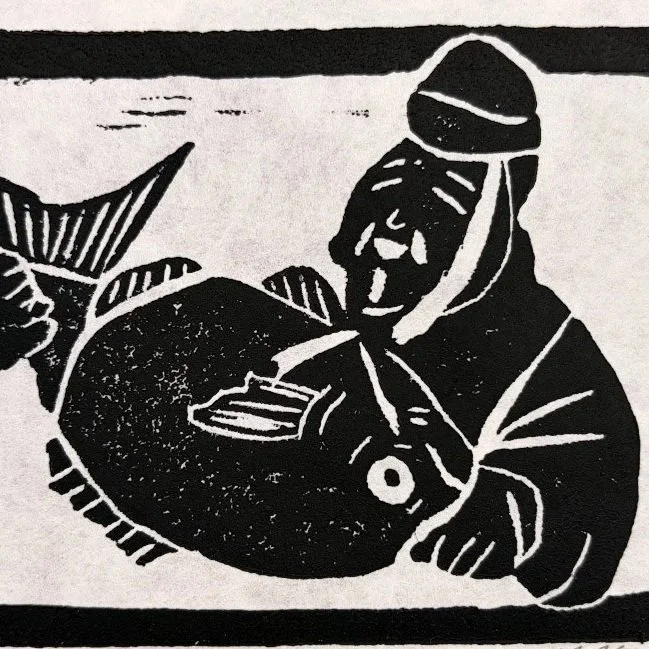 Japanese Market Fish Linocut Print