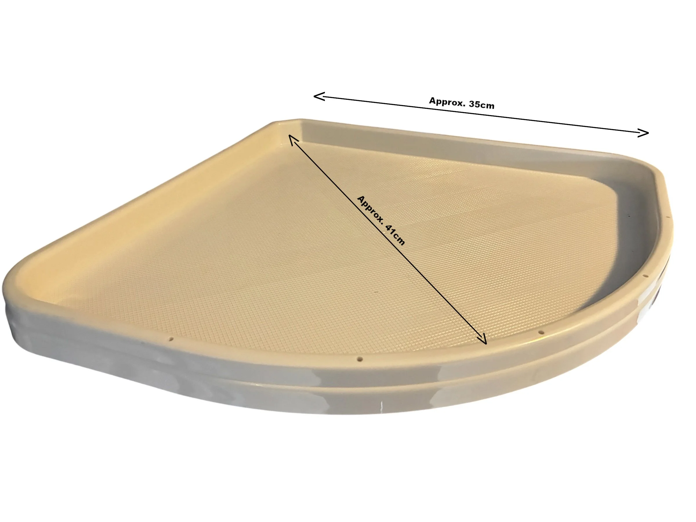 Classic Pet Products plastic corner shelf with approximate dimensions shown for size reference.