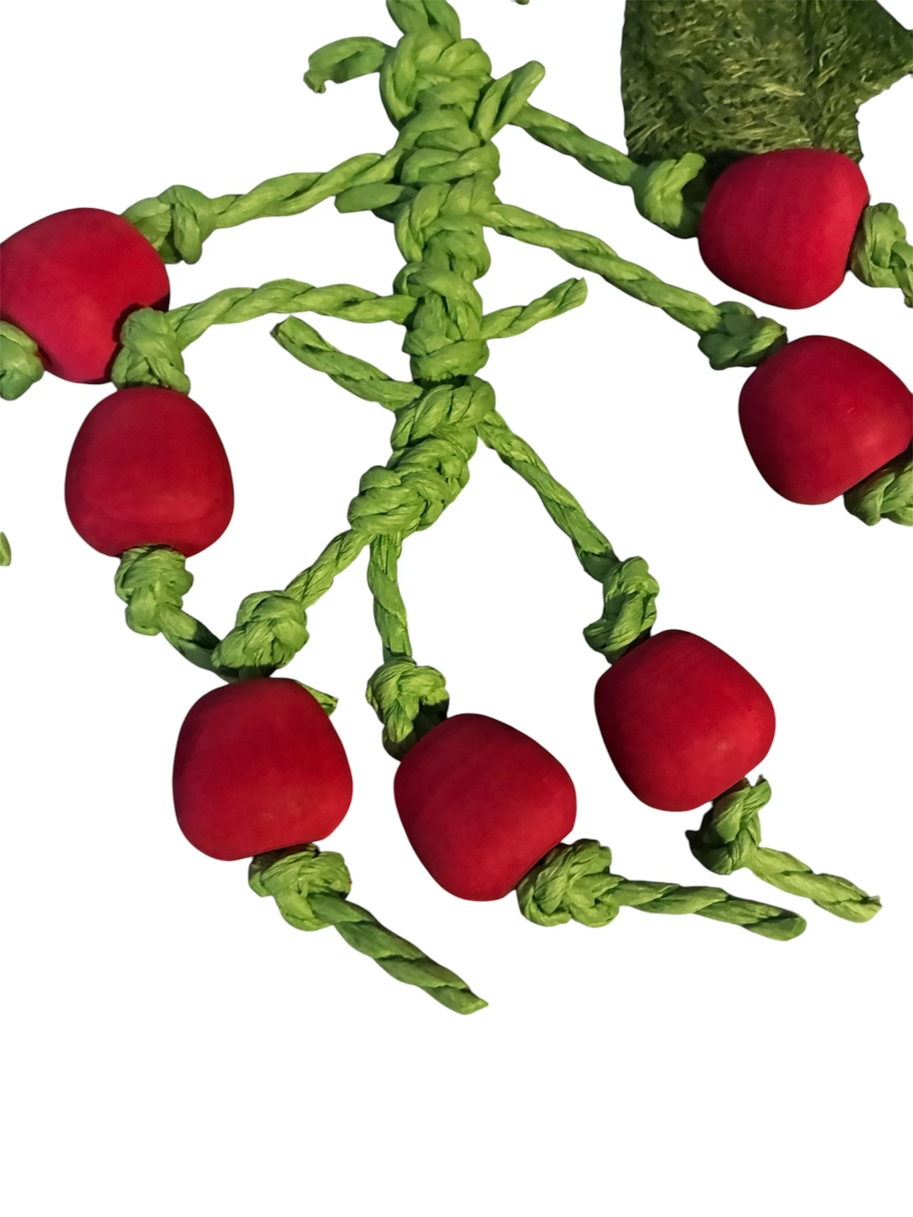 Close-up of the colourful wooden berries on the Little Friends Berry Nibble Hanger chew toy.