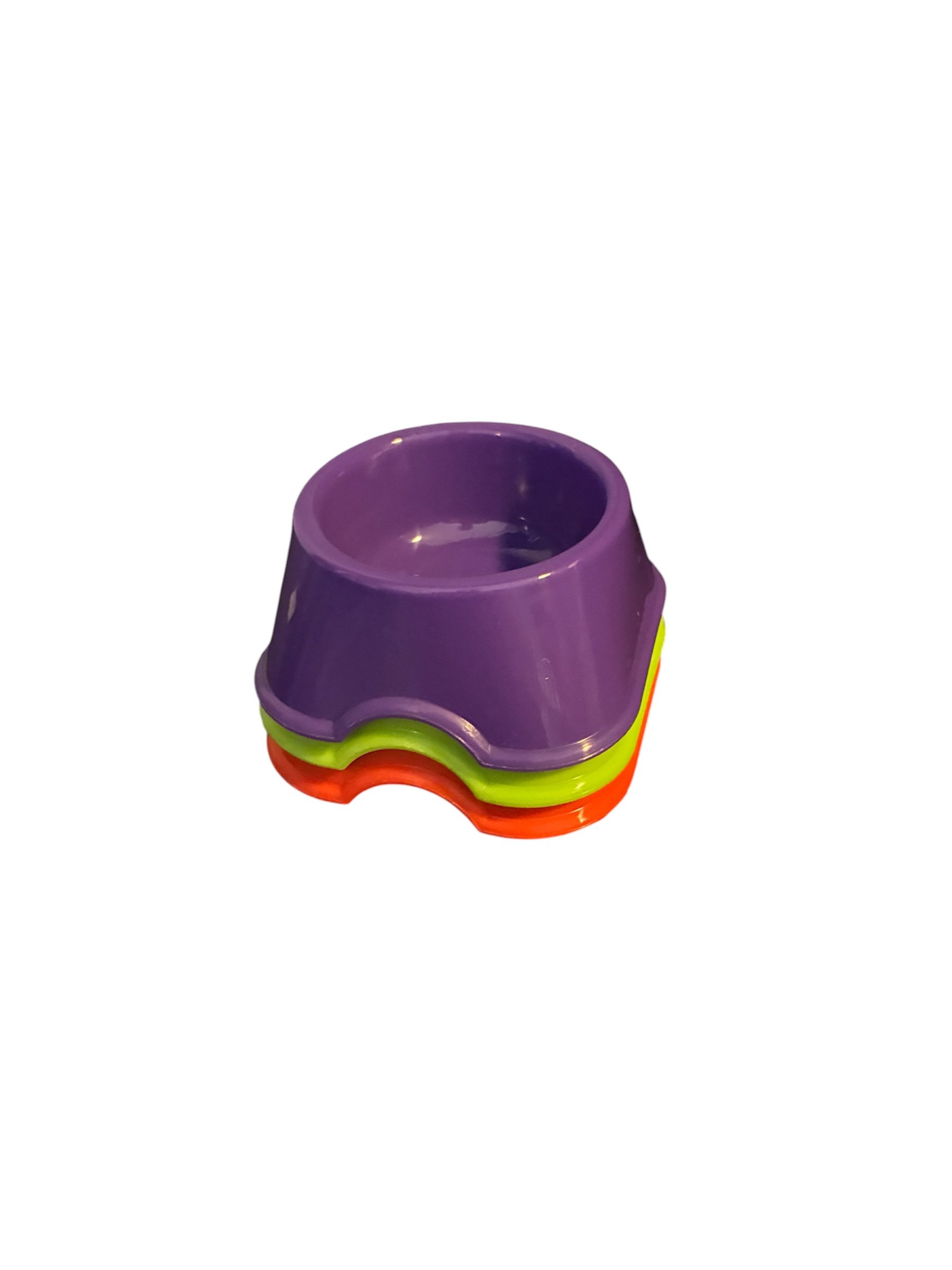 Stacked Classic Colortone Mini Dish bowls in green, red and purple.