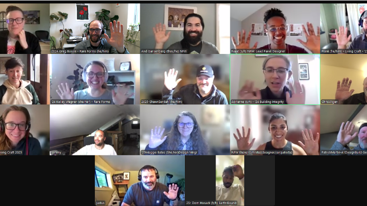 Building Integrity joining fellow Seed Collaborative members on a regular Zoom training call sharing knowledge to grow prefabricated straw panel capacity across North America