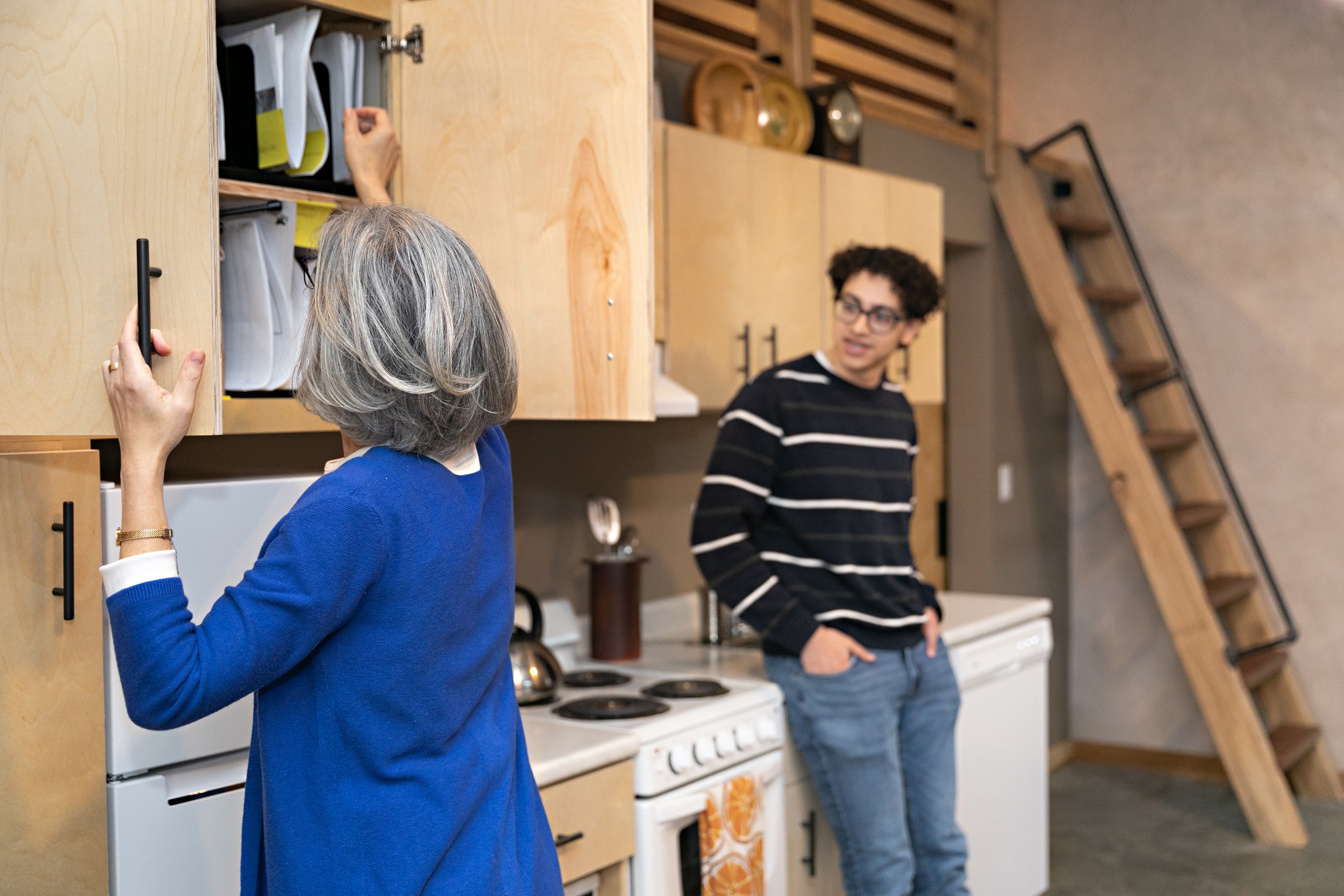 Kitchenette being used by office staff in straw insulated building