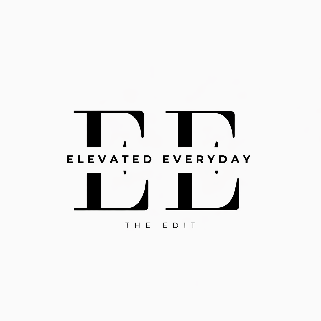 Black text on a white background reads 'ELEVATED EVERYDAY THE EDIT' with large stylized letters 'TE' in the center.