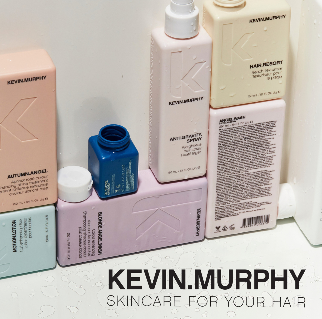Kevin Murphy hair products on a white lackground with black logo text