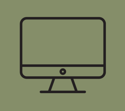 Simple line drawing of a computer monitor on a green background.