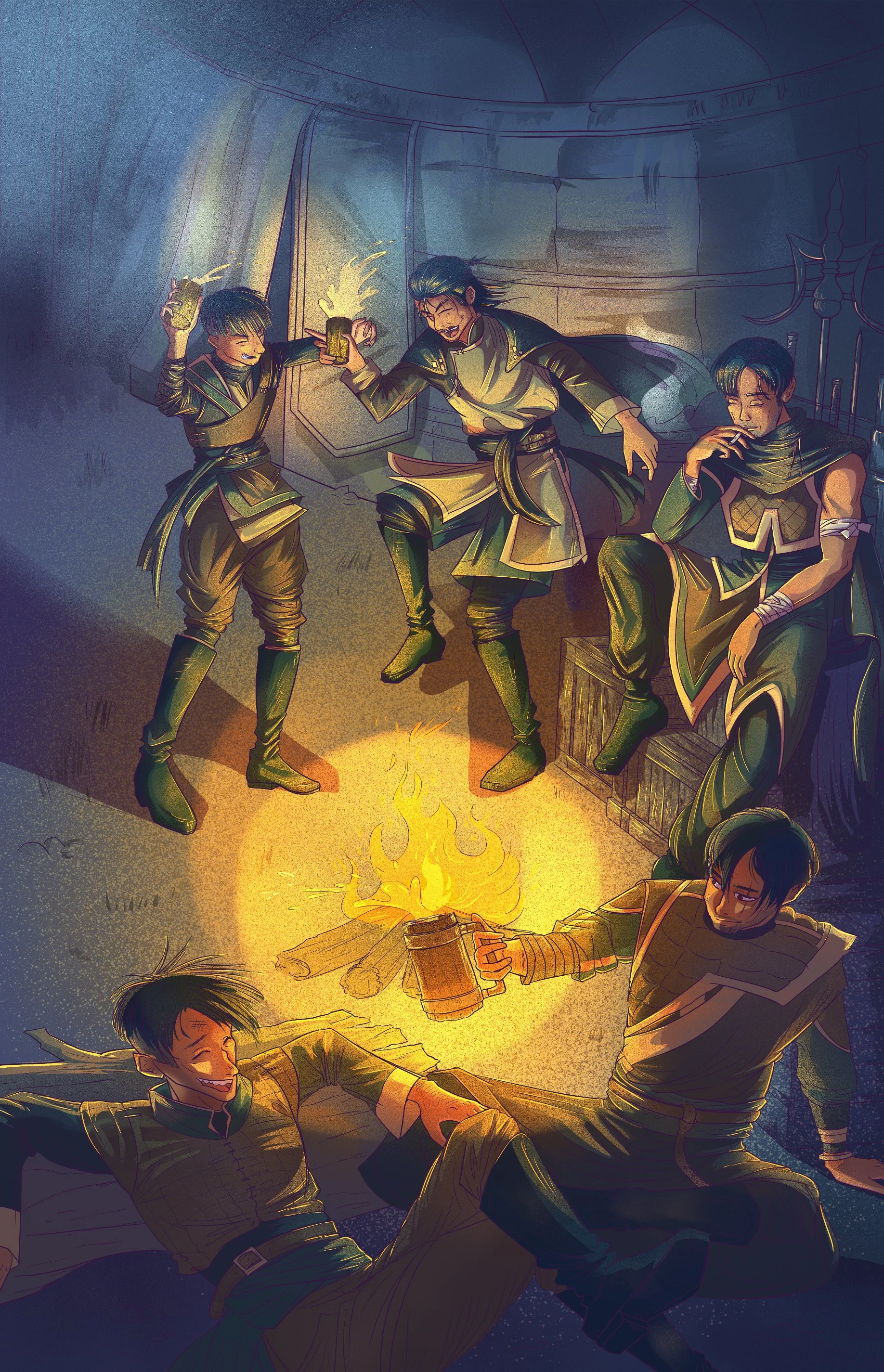 Opening Illustration 2
Men from the Princess' nation to cement how the societal expectations for what men look like in this story's world reflect  our own