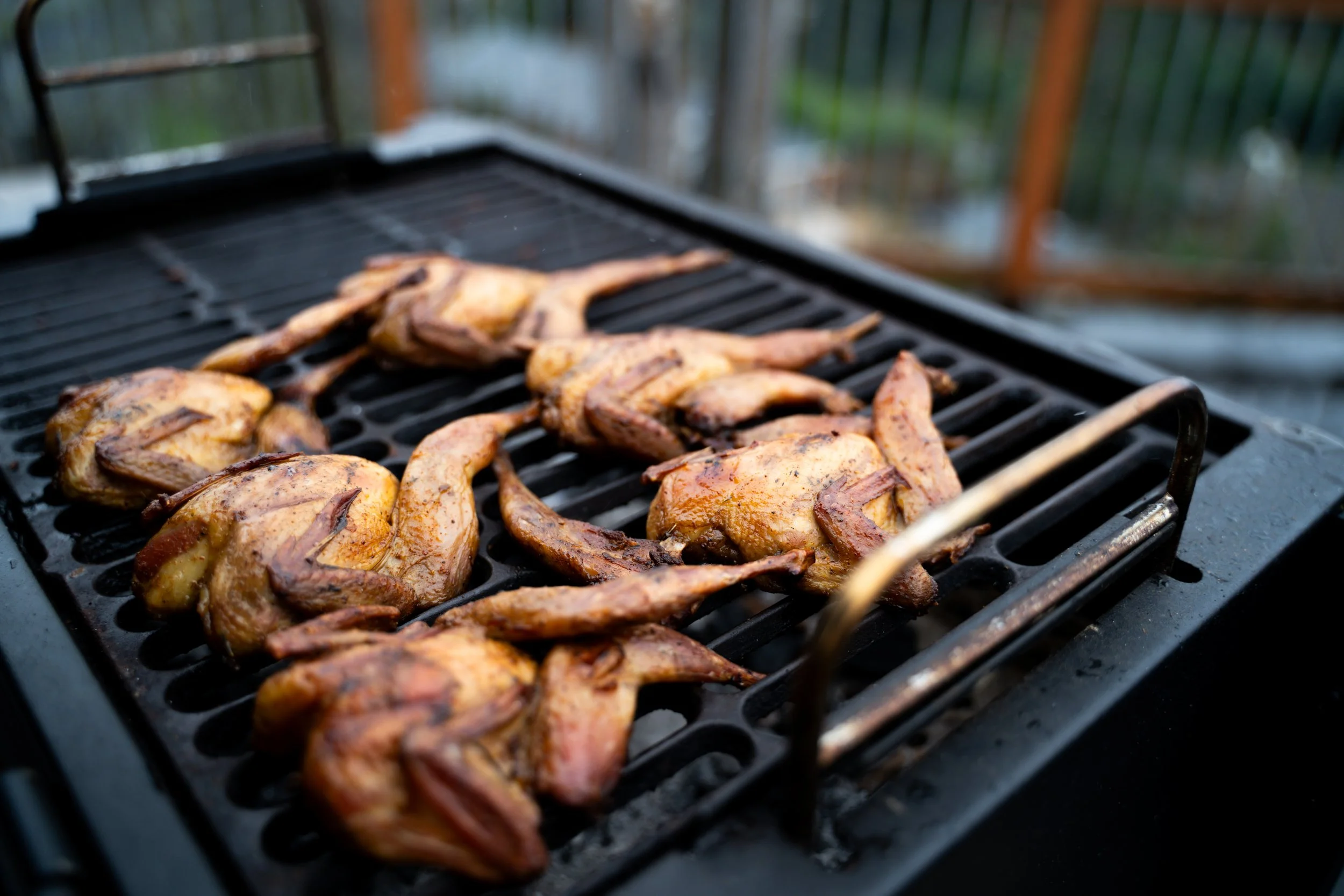 Grilled Quail Over Mesquite Lump Charcoal