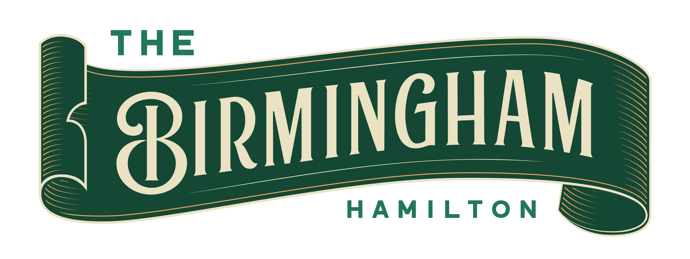 Logo of The Birmingham Hamilton, featuring stylized text on a dark green ribbon banner.