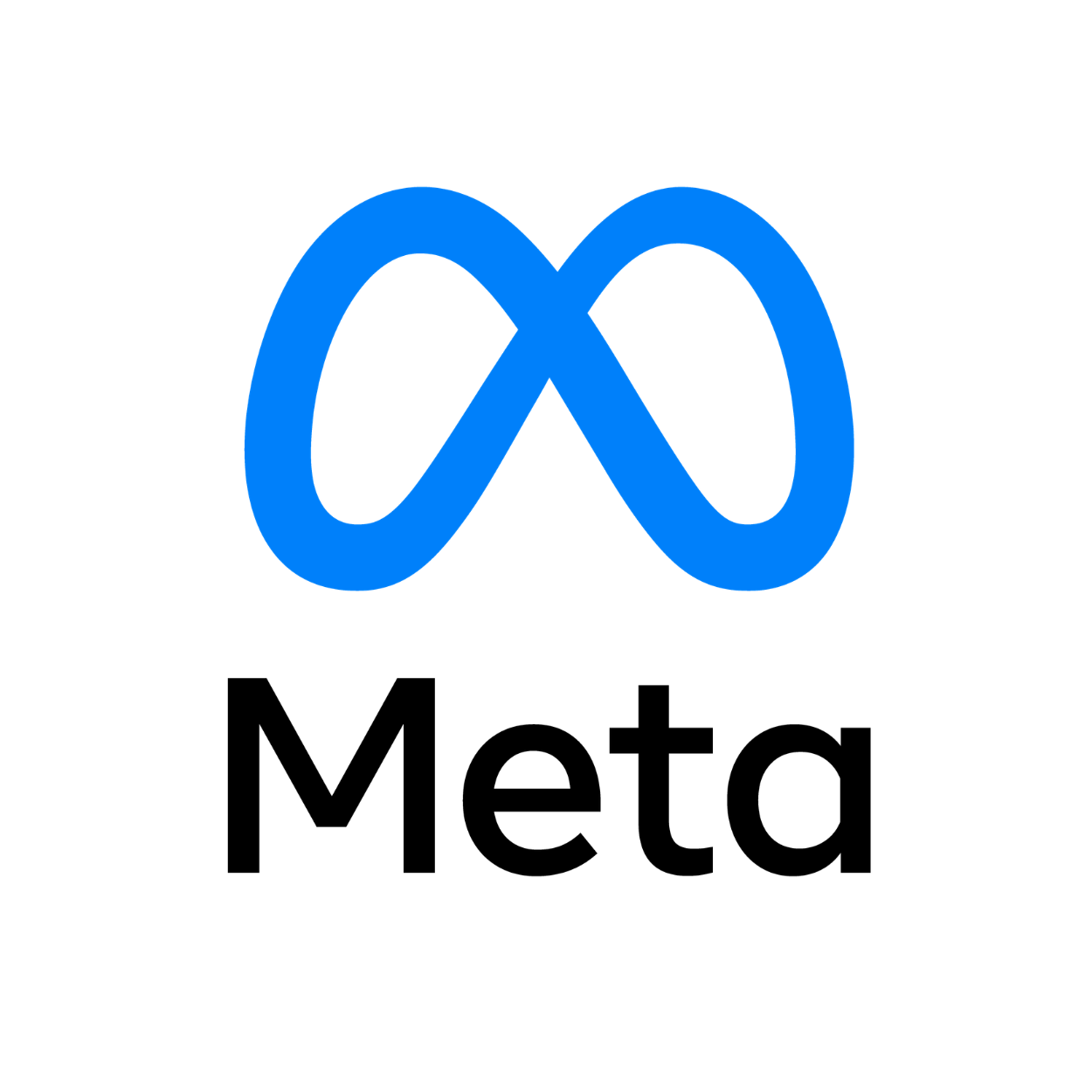 The Meta logo featuring a stylized blue infinity symbol on a black background and the words 'Meta Platforms, Inc.' beneath it.