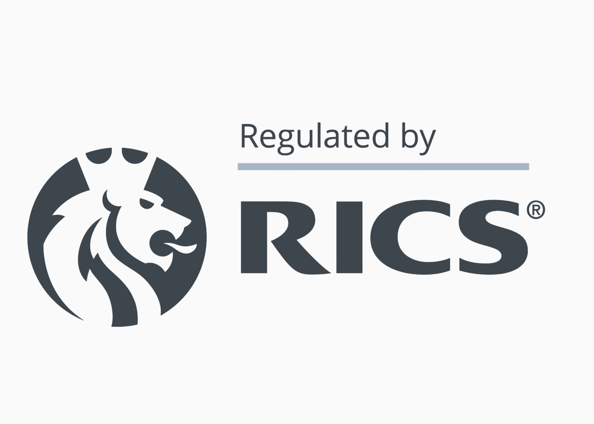 Logo with text that says 'Regulated by RICS', featuring a stylized lion's head in a circular design.