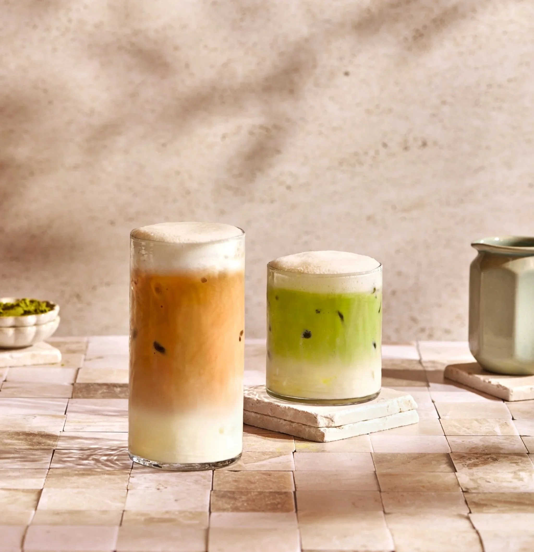 styled coffee & matcha scene, photographed by Neetu Laddha, drinks photographer SF and LA