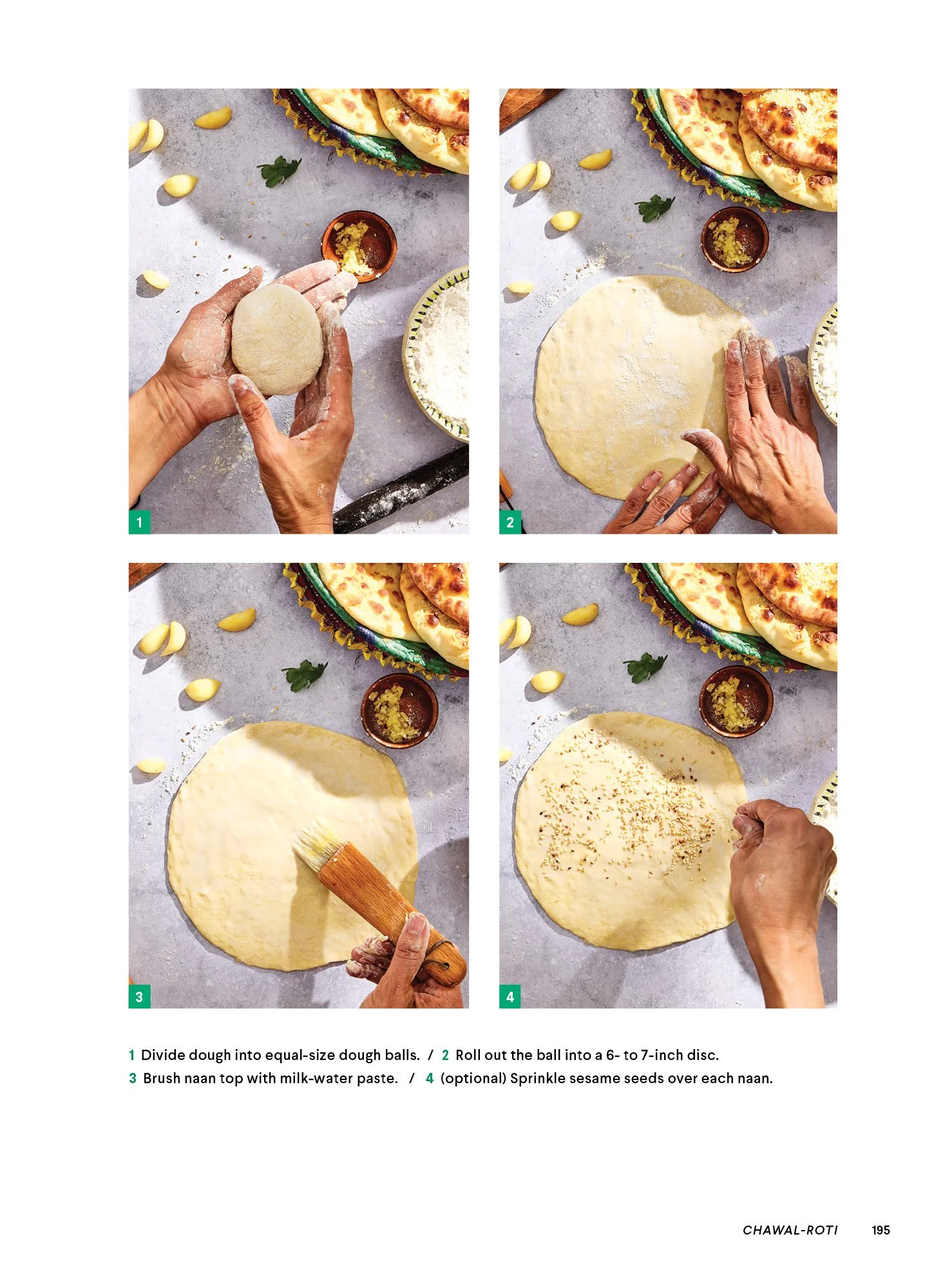 Naan Making - recipe page from published cookbook , photographed by Neetu Laddha, San Francisco food photographer