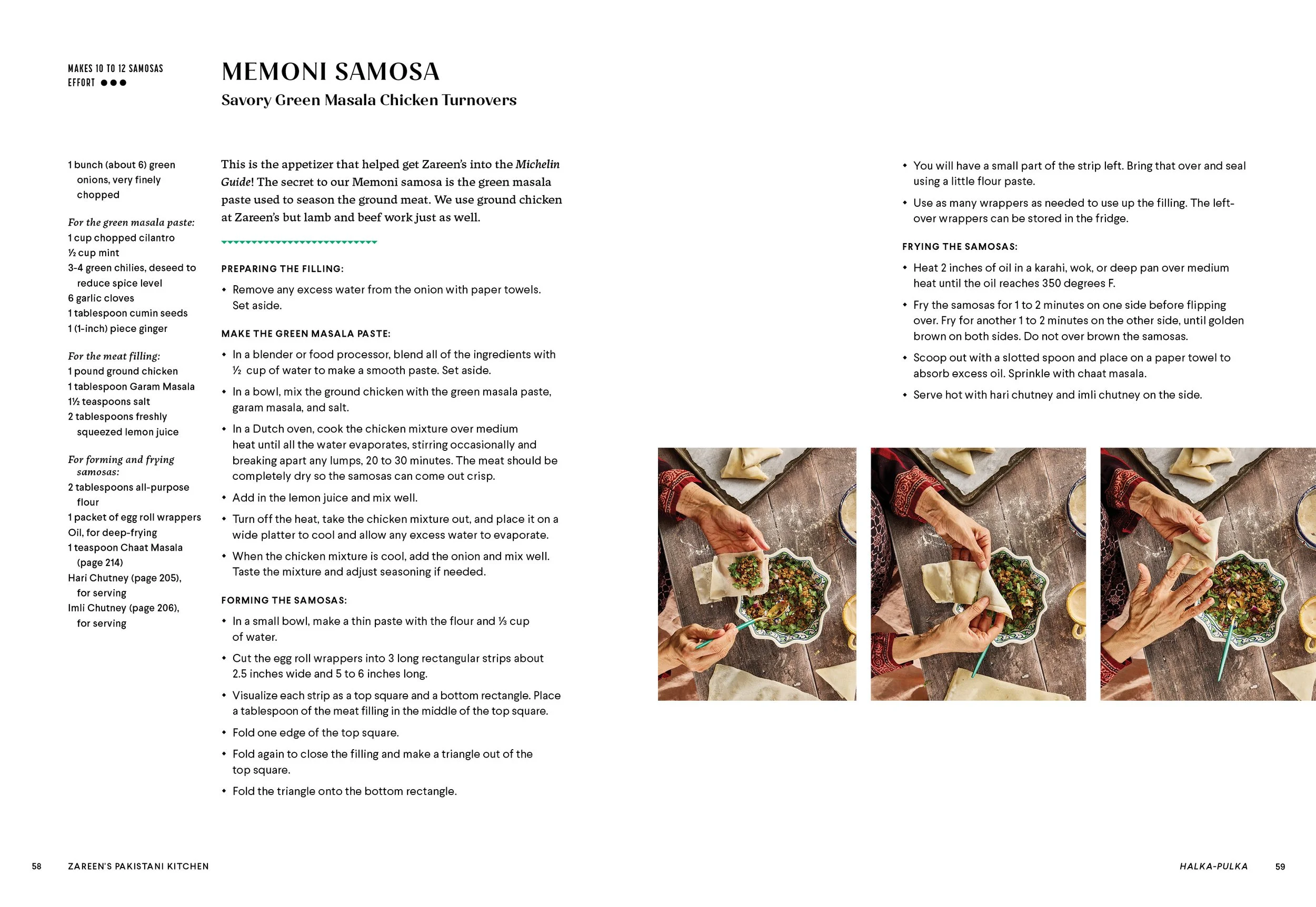 Samosa Making - recipe page from published cookbook , photographed by Neetu Laddha, San Francisco food photographer