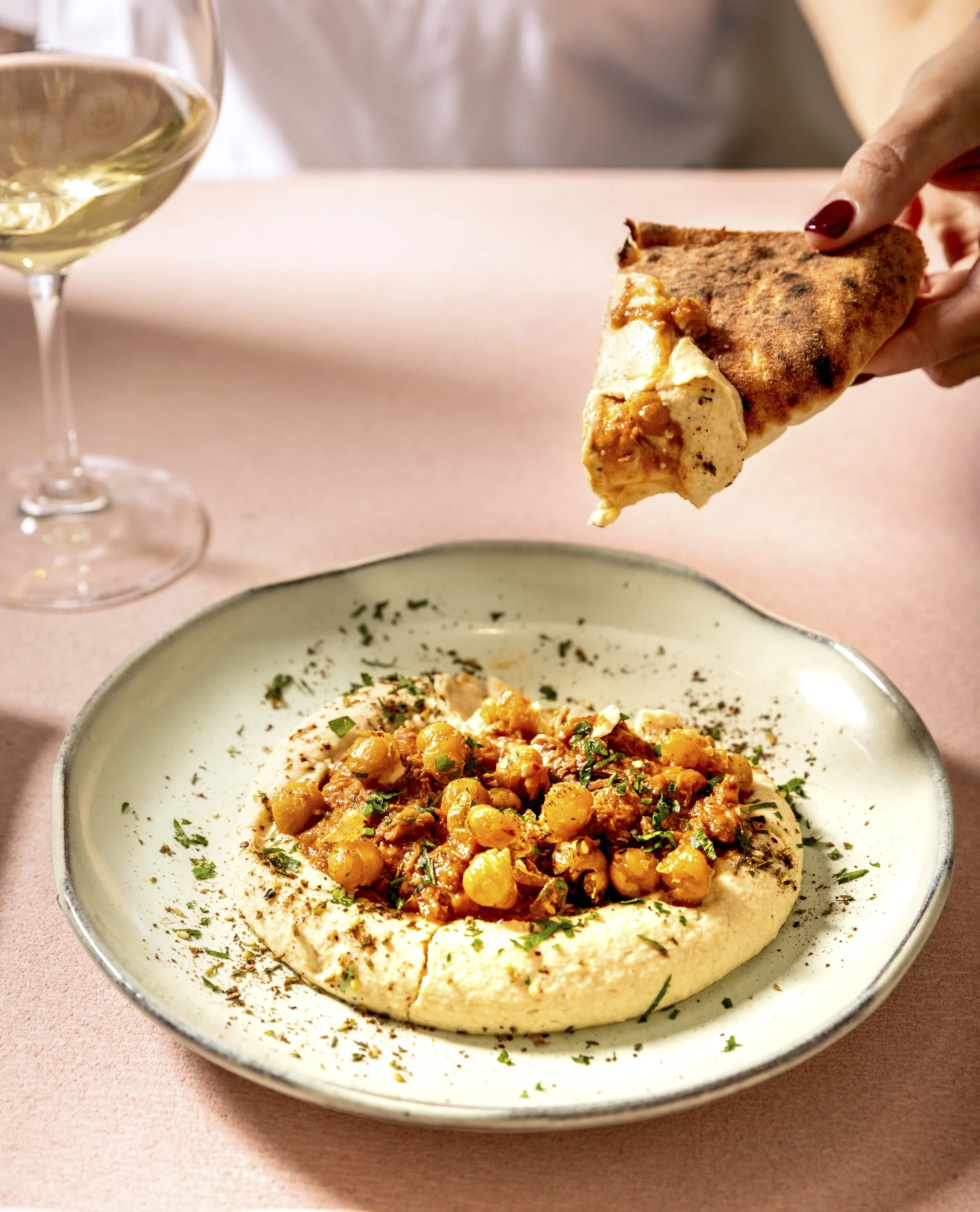 Hummus with Pita - at Mina Group restaurant, photographed by Neetu Laddha, restaurant photographer San Francisco
