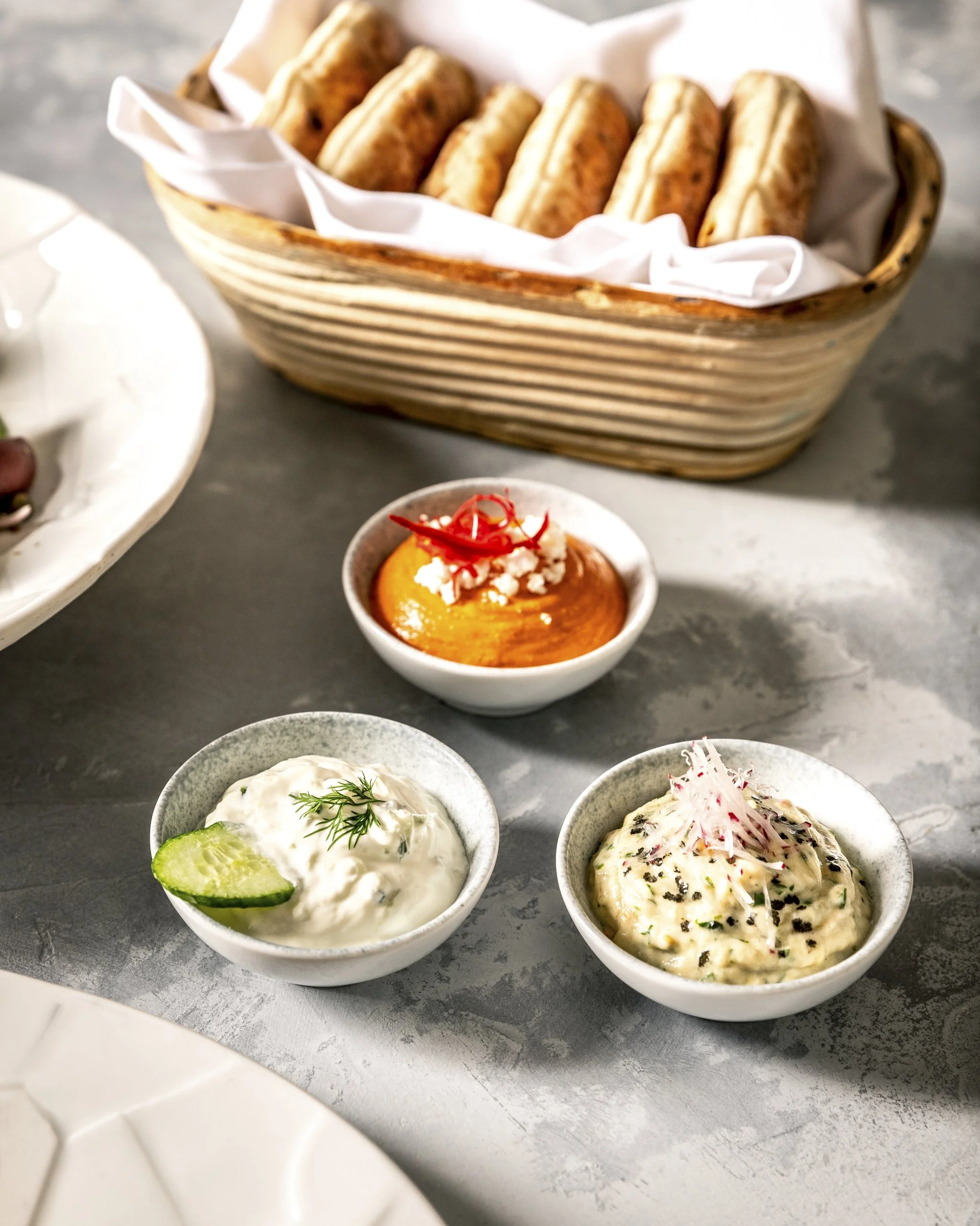 styled Dips at Ornos, photographed by Neetu Laddha, restaurant food photographer San Francisco