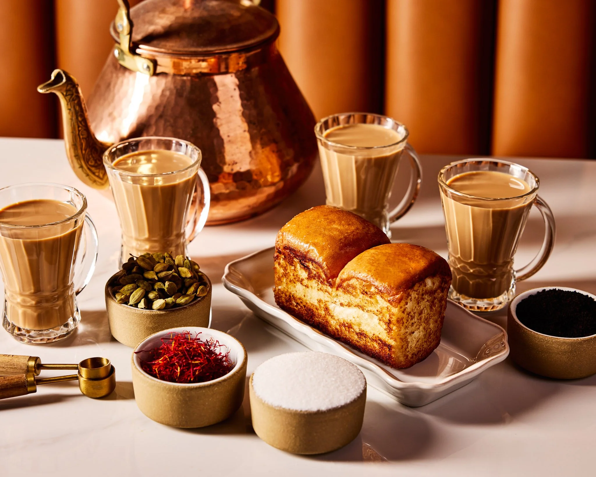 dining table with Indian chai food at Khaki, photographed by Neetu Laddha, restaurant photographer San Francisco