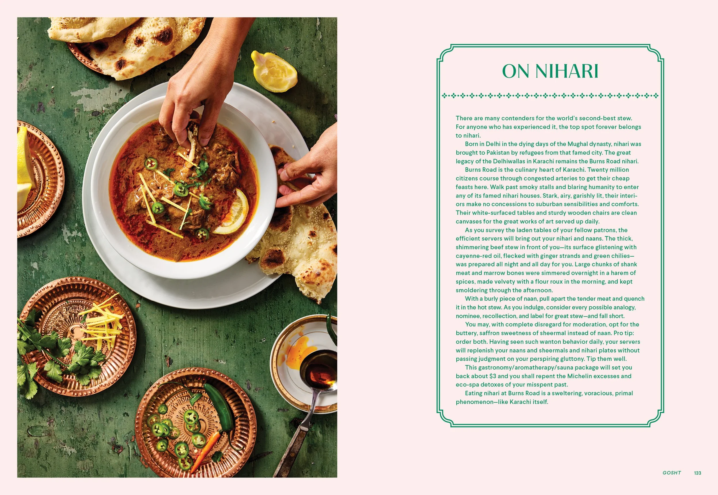 Cookbook tear sheet featuring Nihari food photography by Neetu Laddha, Cookbook photographer San Francisco