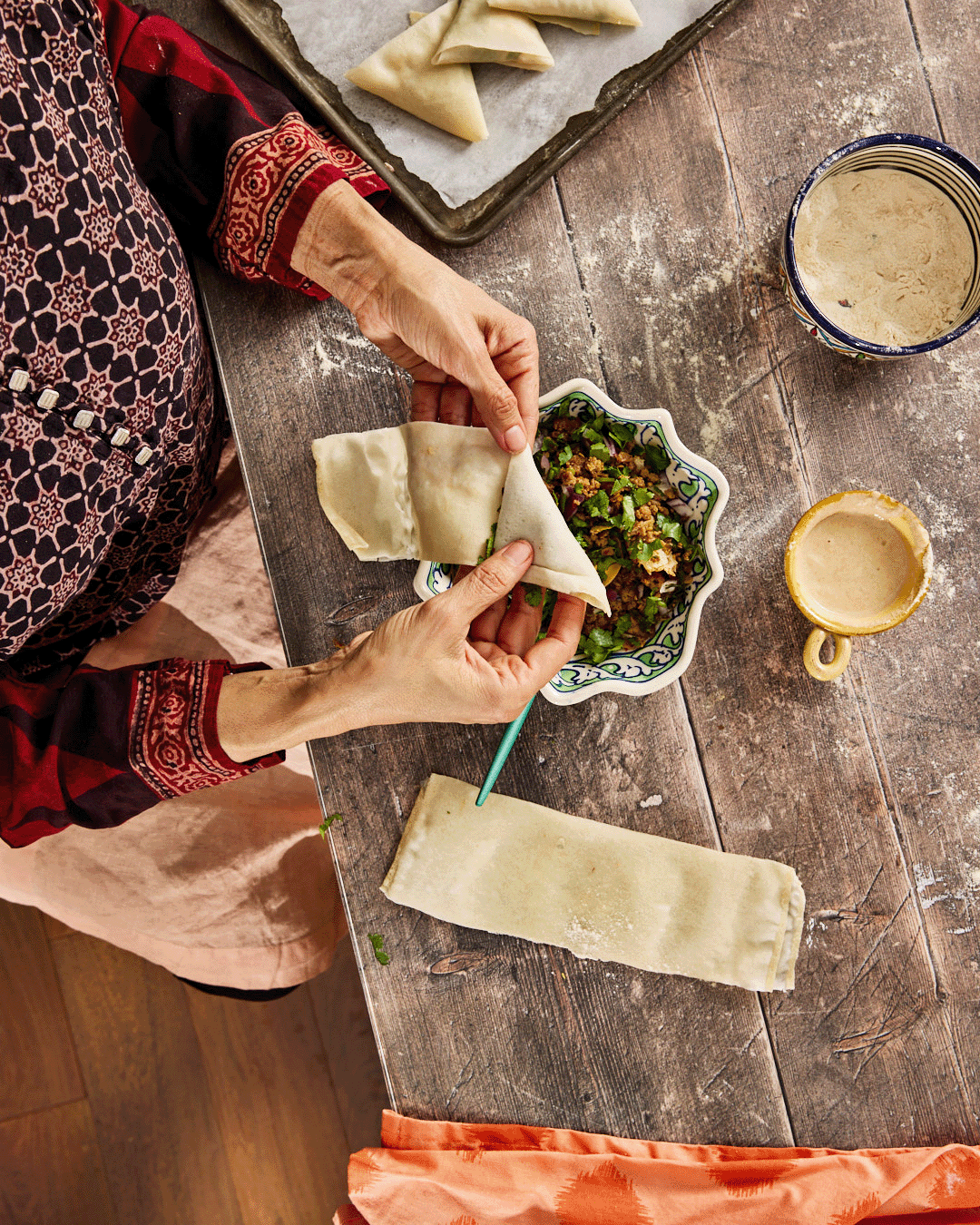 Chicken Samosa from Zareen’s Pakistani Kitchen cookbook, photographed by Neetu Laddha, food photographer  - San Francisco, California