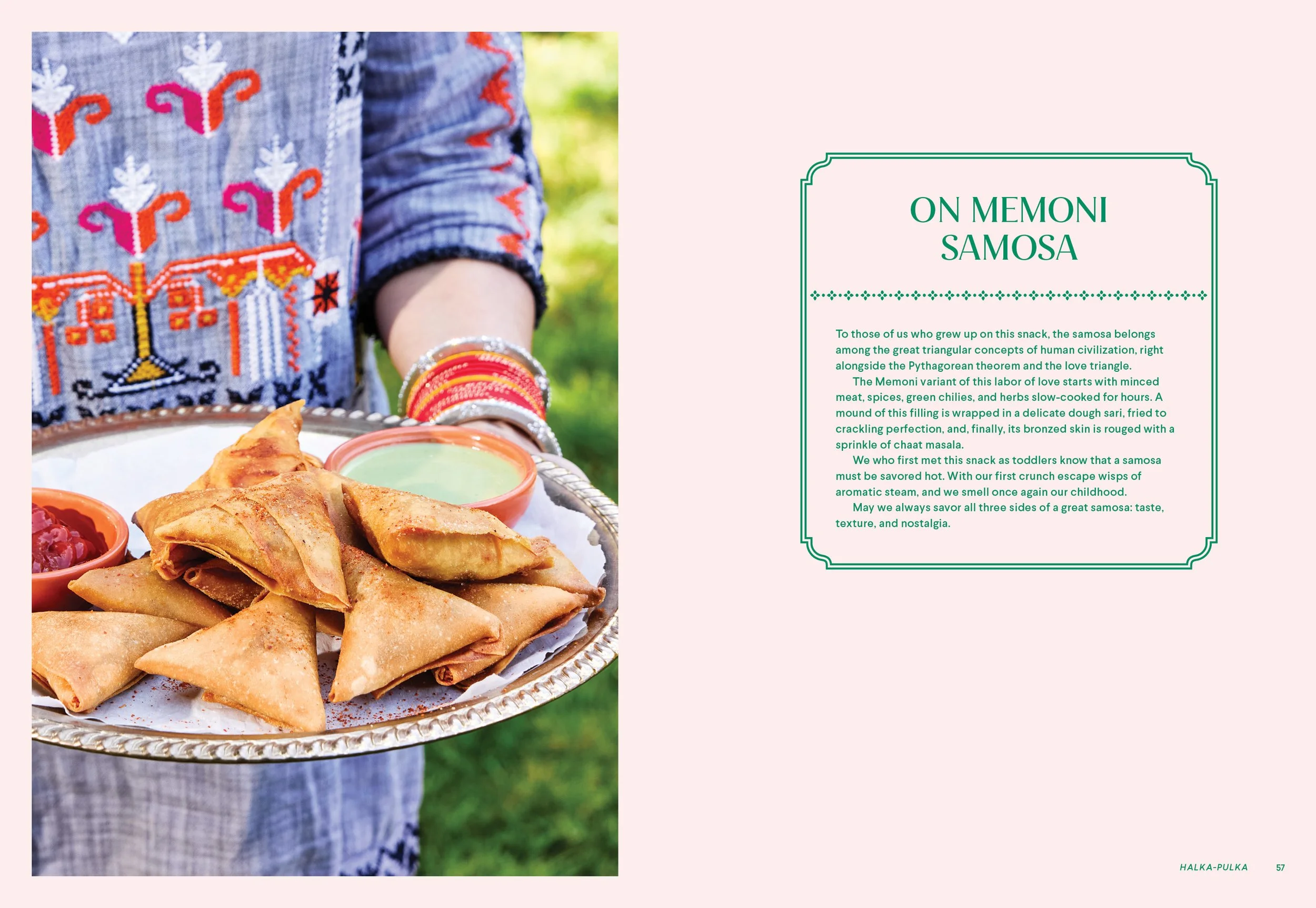 Samosas in a Published cook book food photography tear sheet, photographed by Neetu Laddha, San Francisco