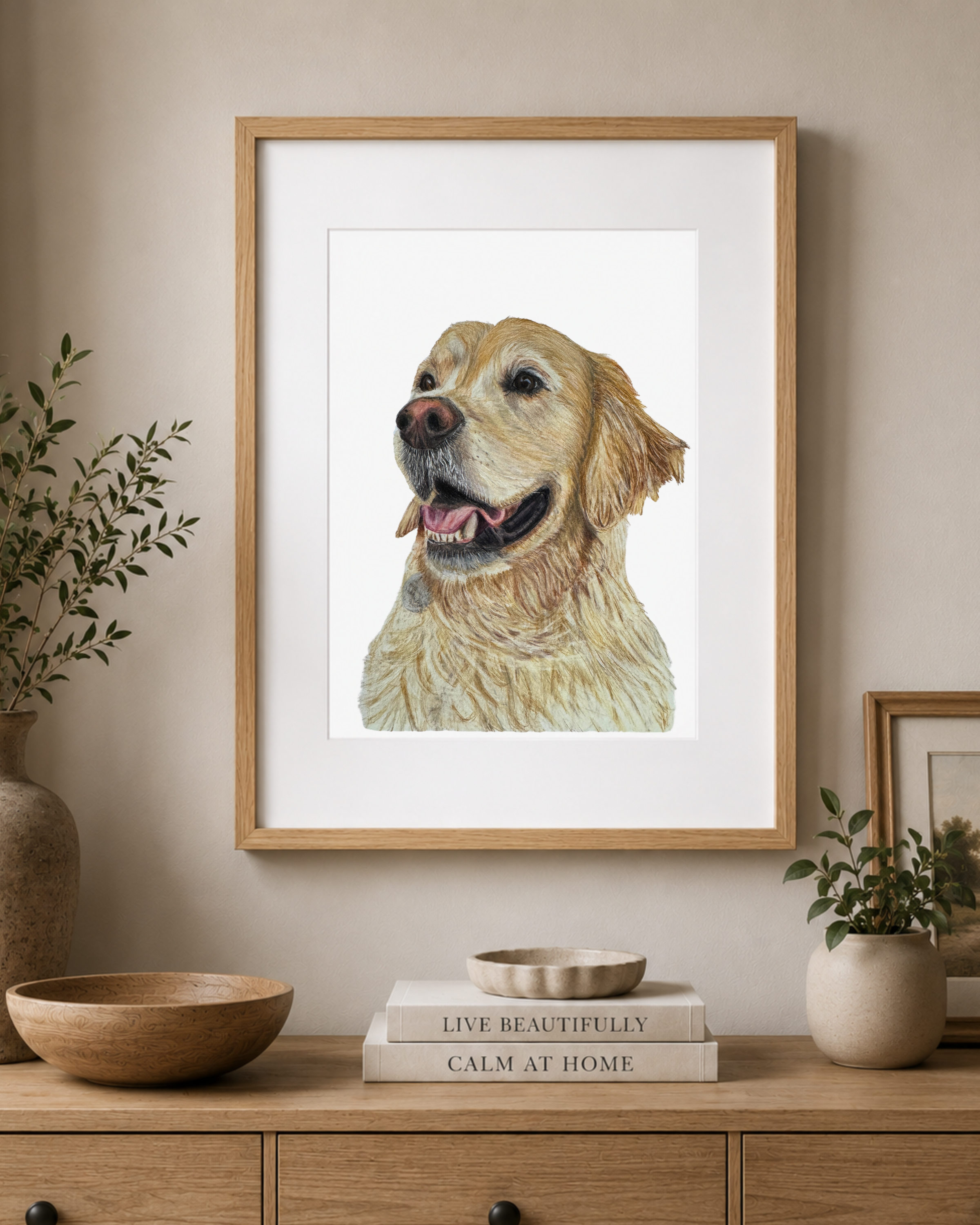 Golden Retriever Natural Wood Frame Mockup.png