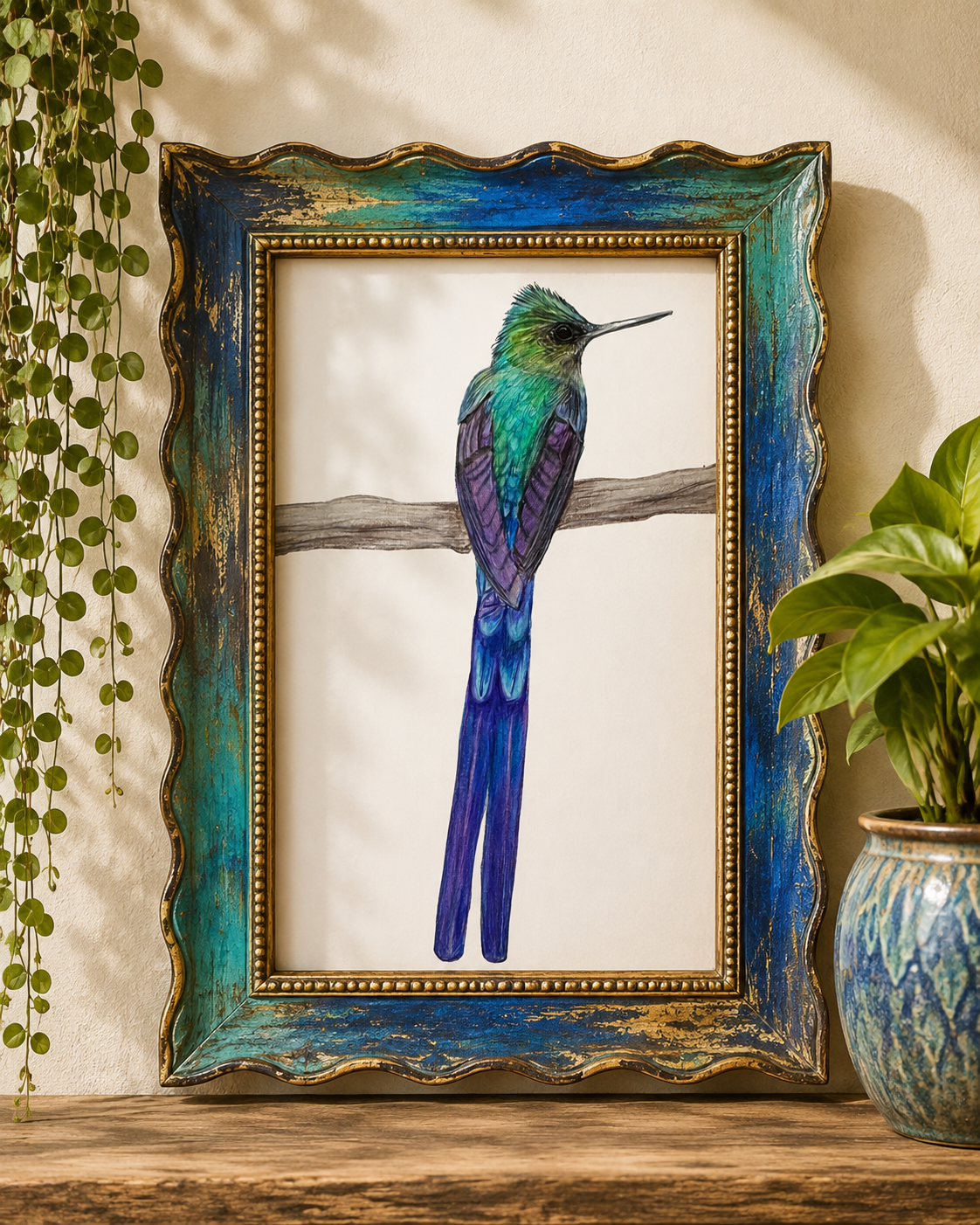 Her-Nest Hummingway Violet Tailed Sylph Hummingbird Art Print