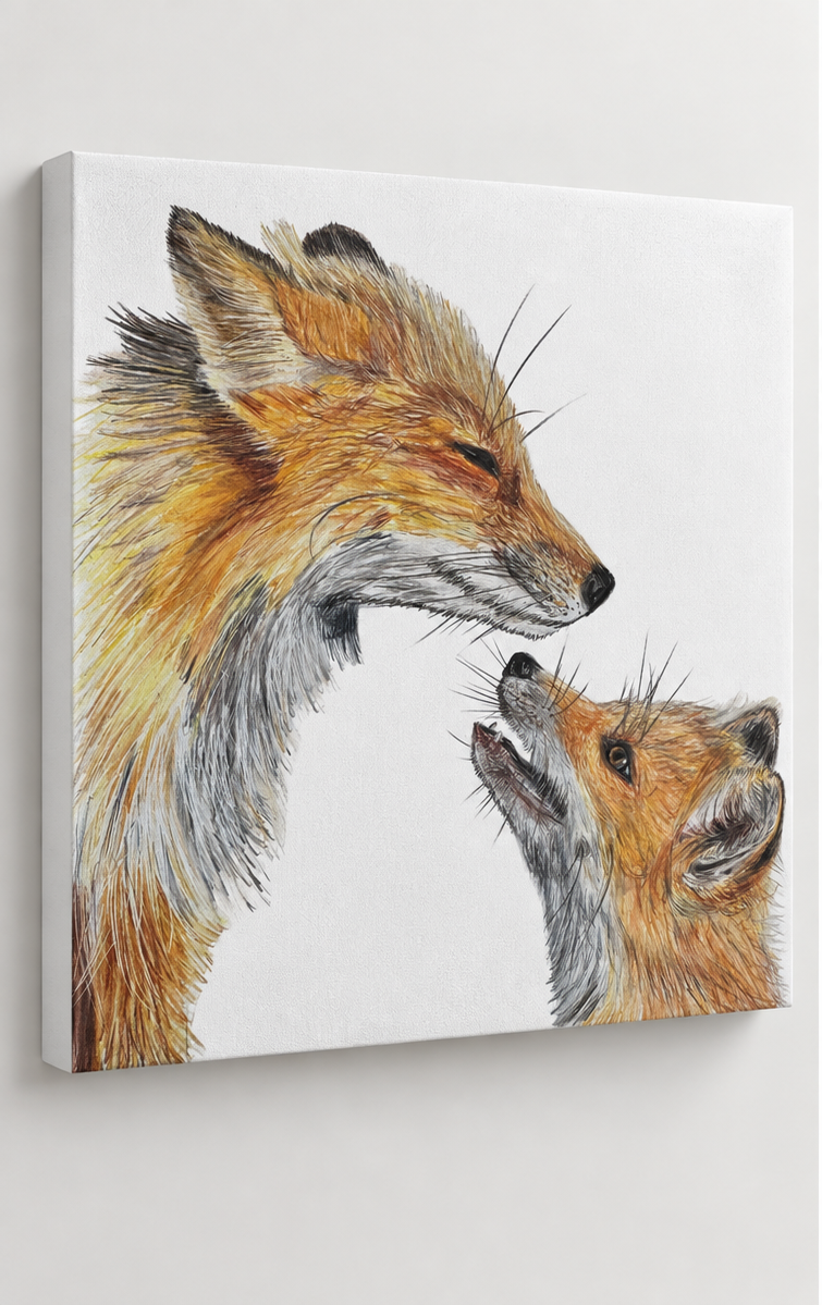 Fox Mom and Kit Canvas